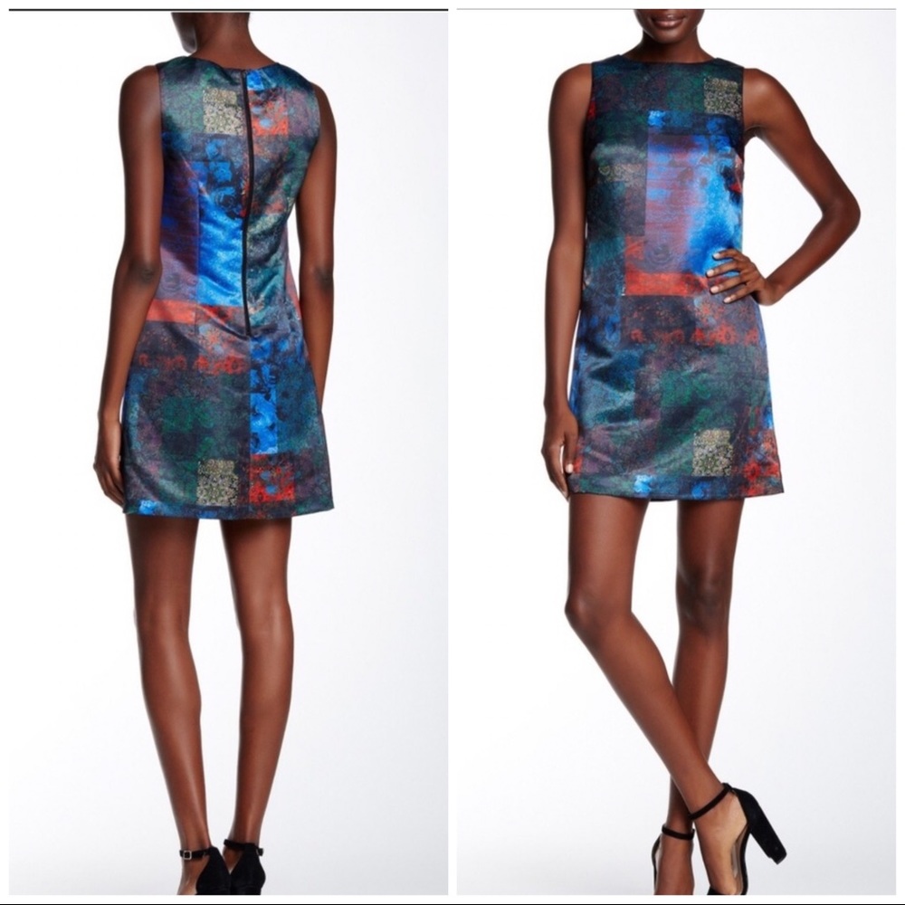 Alice + Olivia patchwork Clyde sateen shift dress